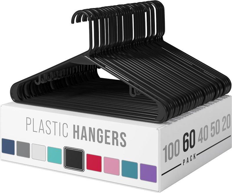 Photo 1 of 
Clothes Hangers Plastic 60 Pack - Black Plastic Hangers - Makes The Perfect Coat Hanger and General Space Saving Clothes Hangers