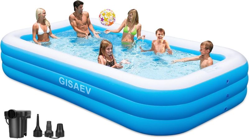 Photo 1 of 
Extra Large Inflatable Pool with Pump,130"x72"x22" Thickened Swimming Pools for Adults, Full Size Rectangular Family Blow Up Pool for Backyard