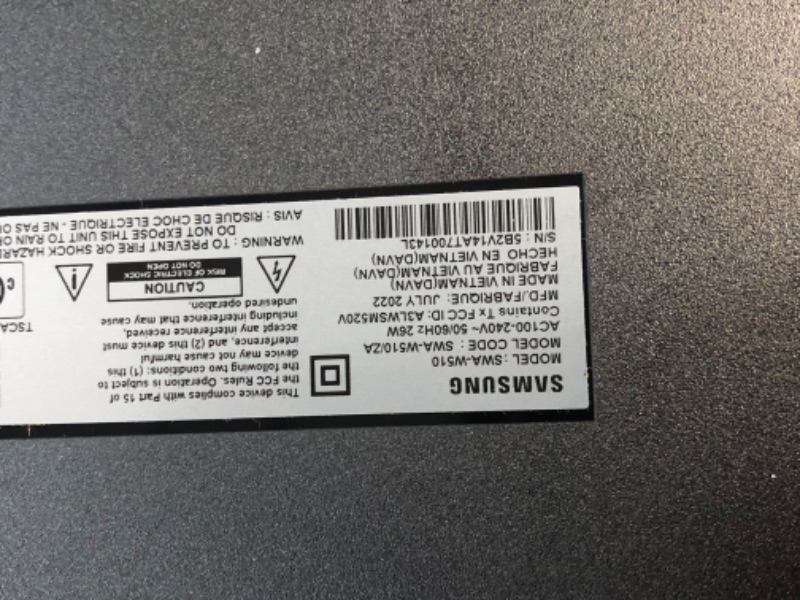 Photo 4 of ***USED - POWERS ON - UNABLE TO TEST FURTHER - SEE PICTURES***
SAMSUNG SWA-W510 Subwoofer for S Series Soundbar with Powerful Bass, Wireless, Unibody Design, Compact 6.5" Size, 2022, Black