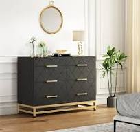 Photo 1 of (READ FULL POST) Dresser for Bedroom with 6 Drawer, TV Stand Wood Dressers Chest of Drawers with Metal Handles for Living Room Hallway Entryway, BLACK 