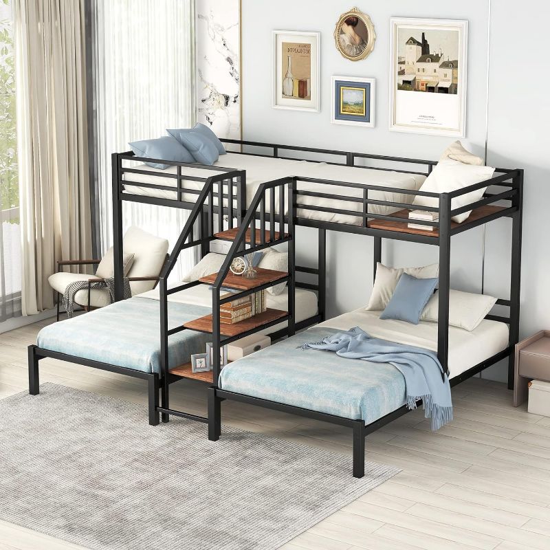 Photo 1 of **BOX 1 OF 2 ONLY** NON-REFUNDABLE**Metal Twin Over Twin & Twin Bunk Bed, Black 
