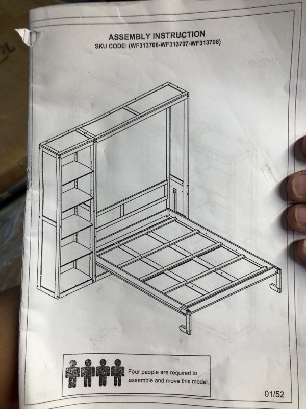 Photo 5 of [READ NOTES]
Merax Queen Size Murphy Bed with Storage Shelves, Multifunctional Foldable Platform Bedframe for Guest-Room, Home, Office, Space-Saving Design, Fold into The Wall, Solid Wood Slats Support, Gray