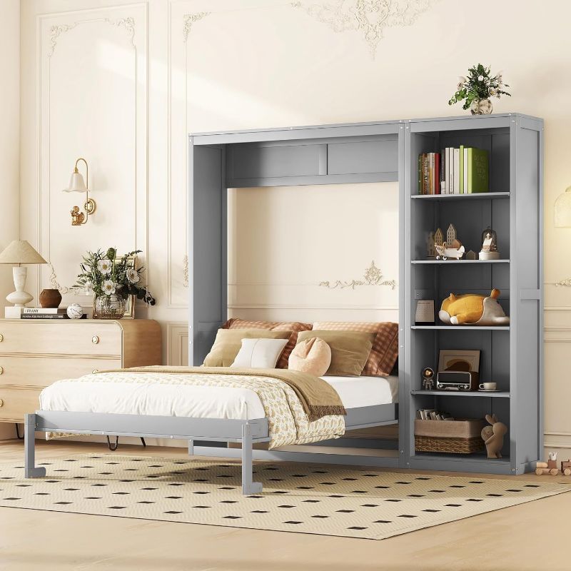 Photo 1 of [READ NOTES]
Merax Queen Size Murphy Bed with Storage Shelves, Multifunctional Foldable Platform Bedframe for Guest-Room, Home, Office, Space-Saving Design, Fold into The Wall, Solid Wood Slats Support, Gray