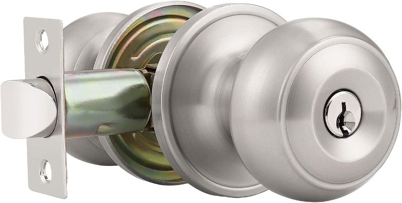 Photo 1 of (Similar to Stock Photo) Probrico 2 Pack Satin Nickel Round Entry Door Knobs Keyed Alike, Exterior/Interior Door Handles Bedroom Bathroom/Front/Offic Doors, Door Lock with Locks and 3 Combo Keys Lock Security
