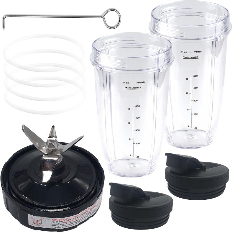 Photo 1 of (Missing Items) 7in1 Set Replacement Pro extractor blade assembly with 2pcs 24oz cup &2pcs spout lid&2pcs Seal ring Gasket,Compatible with 900W/1000W Nutri ninja Pro bL451 30/BL455 30/BN400/BN750/BN800
