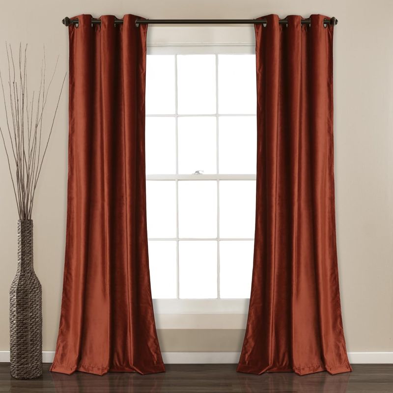 Photo 1 of (READ FULL POST) HALF MOON Prima Velvet Curtains Color Block Light Filtering Window Panel Set for Living, Dining, Bedroom (Pair), 38" W x 84" L, Rust