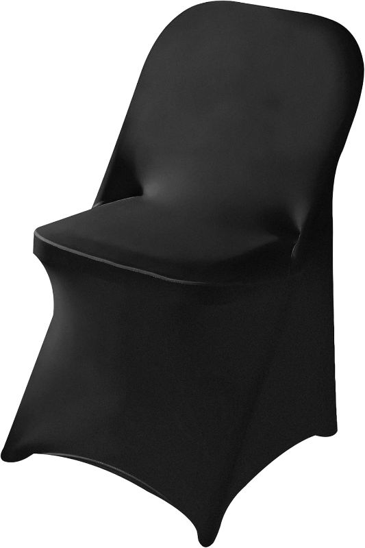 Photo 1 of **BUNDLE OF 2**
1 PACK BLACK STRETCH FITTED SPANDEX FOLDING CHAIR COVER FOR WEDDING PARTY DINING BANQUET EVENT
