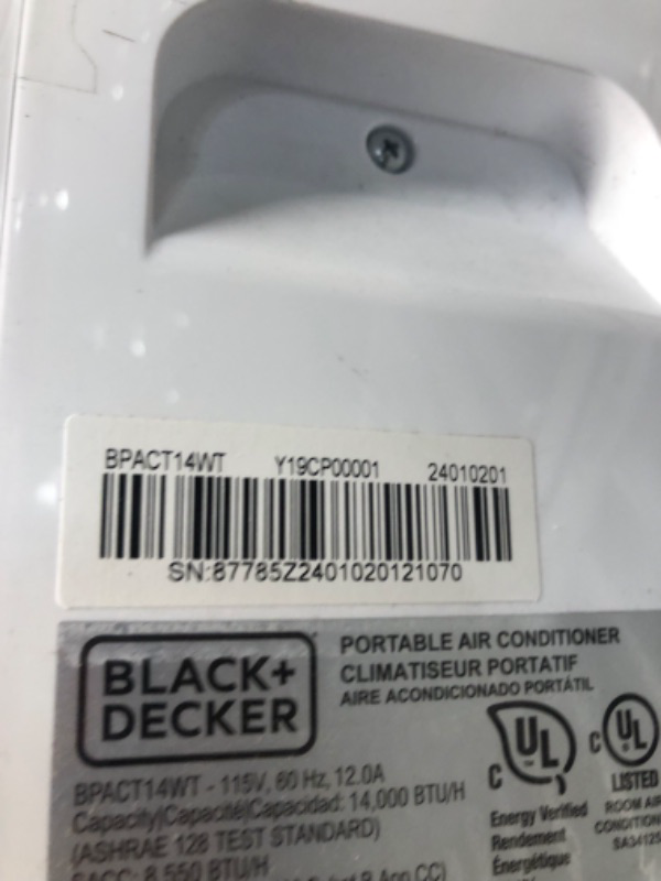 Photo 3 of ***USED - LIKELY MISSING PARTS - POWERS ON - UNABLE TO TEST FURTHER - NO PACKAGING***
BLACK+DECKER Air Conditioner, 14,000 BTU Air Conditioner Portable for Room up to 700 Sq. Ft., 3-in-1 AC Unit, Dehumidifier, & Fan, Portable AC with Installation Kit & Re