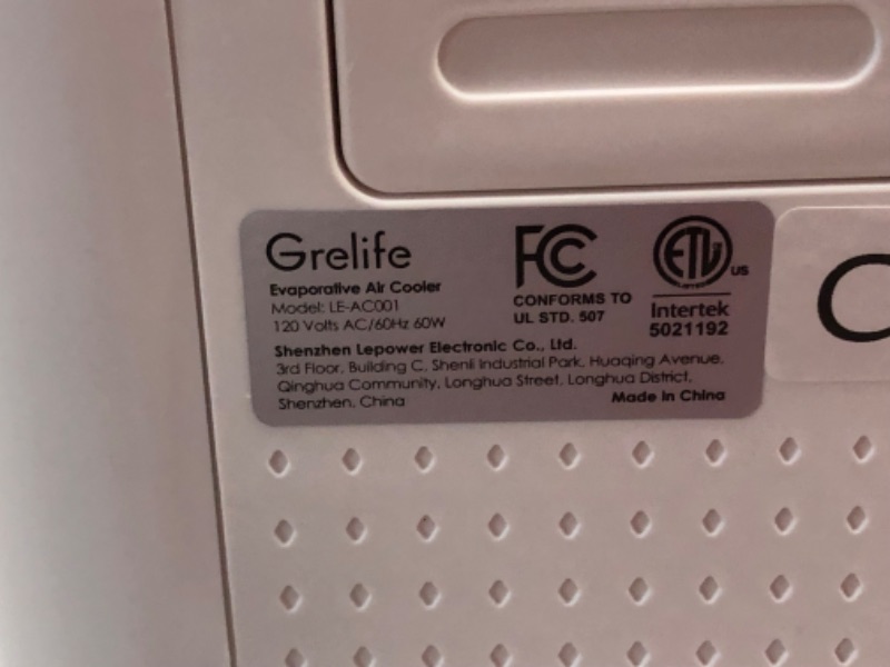 Photo 2 of ***USED - DIRTY - POWERS ON - UNABLE TO TEST FURTHER - MISSING REMOTE AND TWO ICE PACKS***
Grelife Portable Evaporative Air Cooler, 3-IN-1 Oscillation Air Cooler with Fan & Humidifier, LE-AC001, White