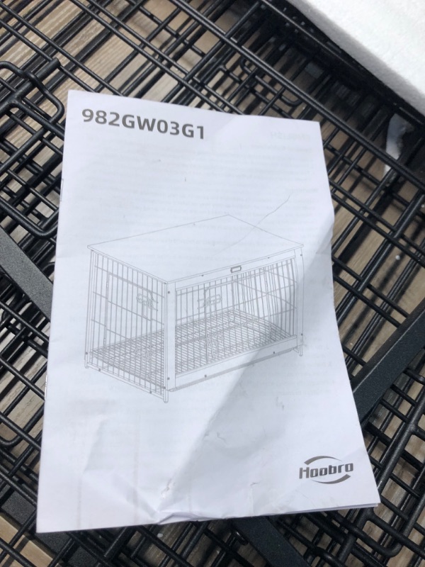 Photo 6 of ***USED - LIKELY MISSING PARTS - UNABLE TO VERIFY FUNCTIONALITY***
HOOBRO Dog Crate Furniture, 38.6" Large Dog Kennel Indoor, Wooden Dog Crate with Pull-Out Tray, Double Doors Dog House, Modern Side End Table for Small/Medium/Large Dog, Greige BG982GW03