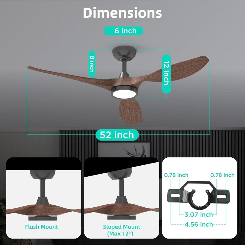 Photo 4 of (READ FULL POST) Ceiling Fans with Lights and Remote, 52 Inch Large Airflow Indoor Ceiling Fans Dark-Woodgrain