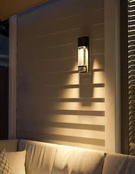 Photo 4 of (READ FULL POST) 13.75 in. 1-Light Black Integrated LED Hardwired Outdoor Wall Light Lantern Sconce with Seeded Glass