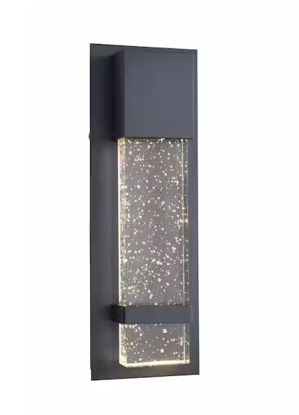 Photo 1 of (READ FULL POST) 13.75 in. 1-Light Black Integrated LED Hardwired Outdoor Wall Light Lantern Sconce with Seeded Glass