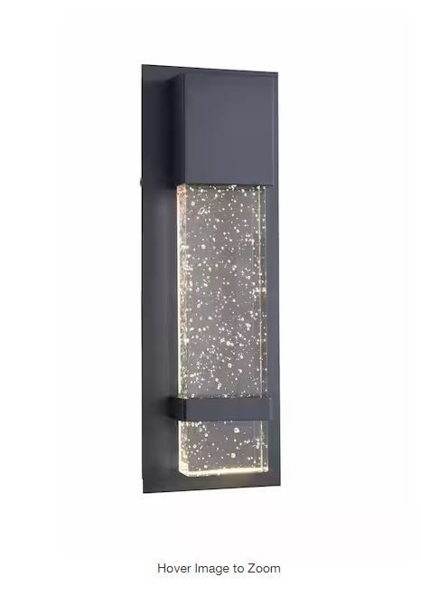 Photo 1 of (NON-REFUNDABLE) 13.75 in. 1-Light Black Integrated LED Hardwired Outdoor Wall Light Lantern Sconce with Seeded Glass