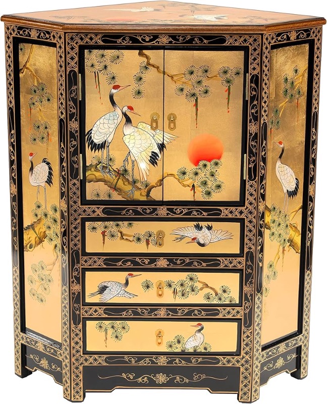 Photo 1 of ***READ NOTES****Red Lantern Lacquer Corner Cranes Cabinet, Gold Leaf