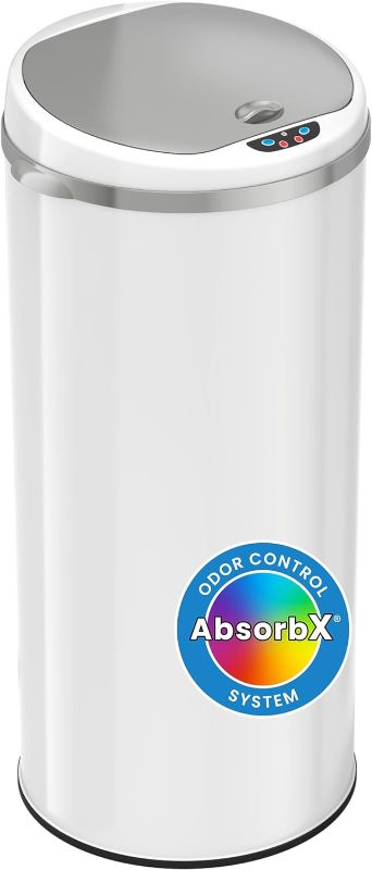 Photo 1 of **SEE PHOTOS HAS MINOR DAMAGE - STOCK REFERENCE PHOTO**
13 Gal. Matte Pearl White Touchless Round Motion Sensing Trash Can with Odor Filter