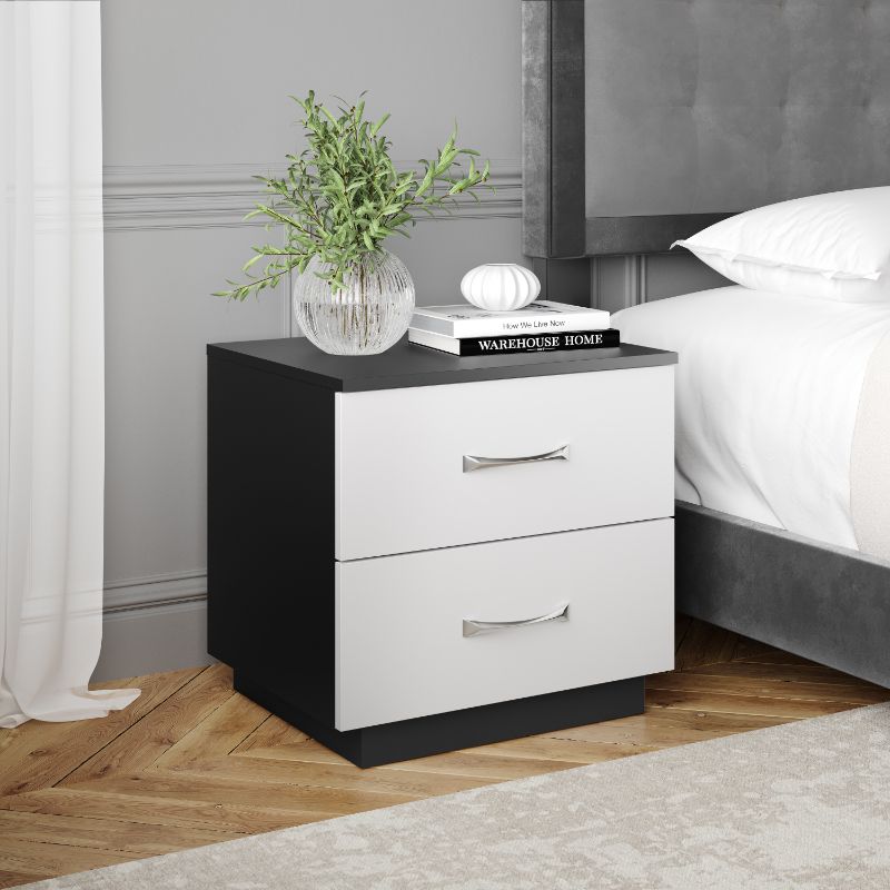 Photo 1 of (READ FULL POST) Boyd Sleep Hamilton Double Drawer Nightstand, Black with White Drawers