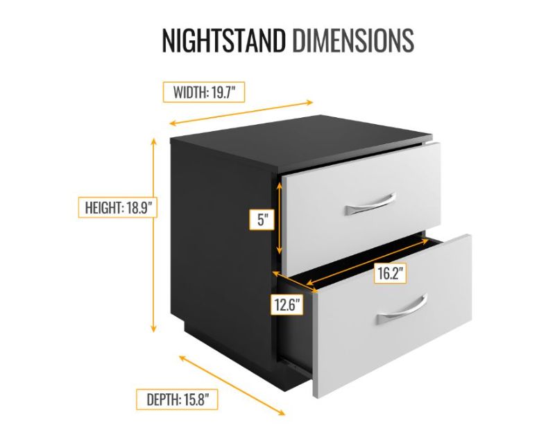 Photo 5 of (READ FULL POST) Boyd Sleep Hamilton Double Drawer Nightstand, Black with White Drawers