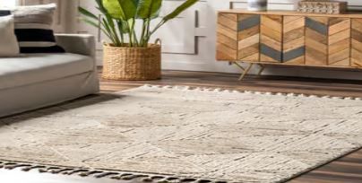 Photo 1 of **MINOR DAMAGE DIRTY**
Beige Ederra Shafali Tiled Trellis Rug - Contemporary Rectangle 6' 7" X 9'