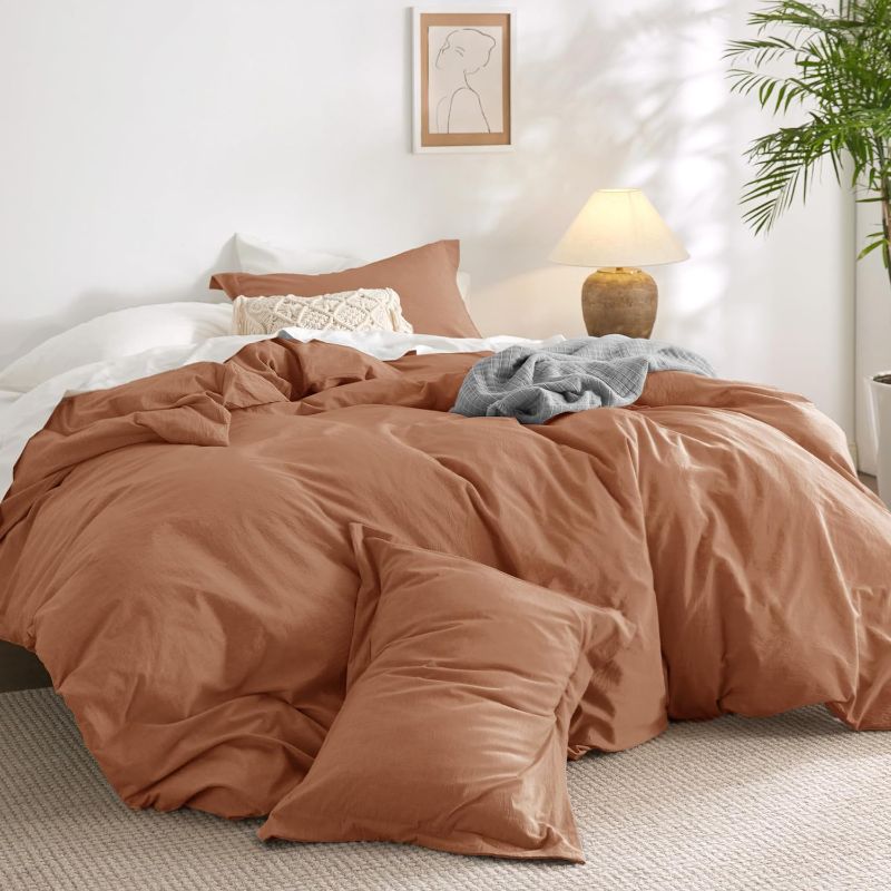 Photo 1 of (READ FULL POST) Bedsure 100% Washed Cotton Duvet Cover Queen - Sunburn Minimalist Cotton Duvet Cover Linen Like - 3 Pieces Plain Simple Cotton Duvet Cover Set with 2 Pillow Shams (Sunburn, Queen, 90"x90")(COLOR ALMOST PINK) 