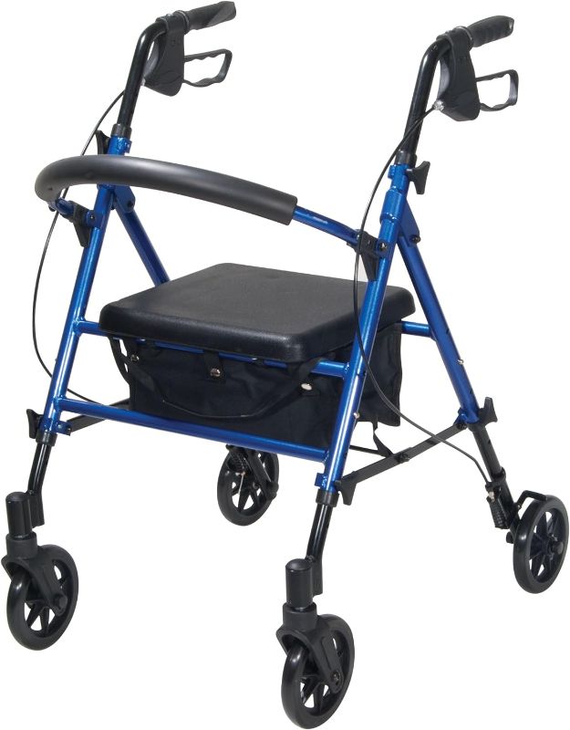 Photo 1 of Drive Medical RTL10261BL Foldable Rollator Walker with Seat - Adjustable Handles and Seat, Blue
