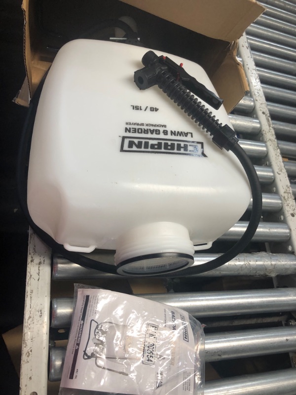 Photo 2 of **MISSING carrying straps**
Chapin 60114 Made in USA 4-Gallon Backpack Sprayer with 3-Stage Filtration System Pump Pressured Sprayer, for Spraying Plants, Garden Watering, Lawns, Weeds and Pests, Translucent White