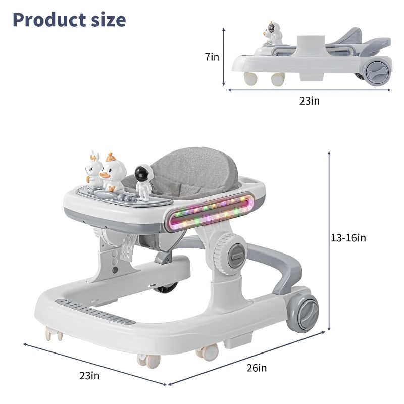 Photo 4 of (NON-REFUNDABLE) Baby Walker, 4-in-1 Foldable Baby Walker with Wheels, Baby Walkers and Activity Center for Baby with LED Light, 3 Adjustable Height Toddler Walker
