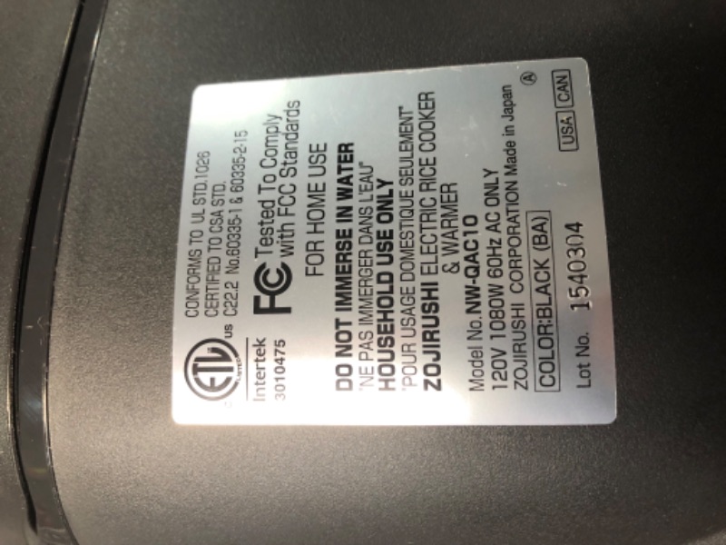 Photo 2 of ***HEAVILY USED AND DIRTY - UNABLE TO TEST - SEE PICTURES***
Zojirushi NW-QAC10 Induction Rice Cooker and Warmer, 5.5 Cup Capacity, Black, 9.25 x 12.25 x 7.88
