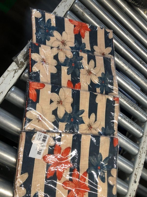 Photo 1 of (BUNDLE OF 4/ NO RETIURNS) 4th of July Table Runner America Flag Stripe Patriotic Table Runners Memorial Day Independence Day Table Runner for Home Party Decor 13x72 Inch Blue striped red and blue flowers 13" Wide x 72" Long