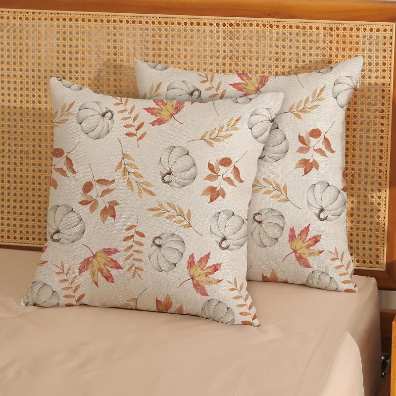 Photo 1 of (READ FULL POST) Set of 2 Fall Pillow Covers 16x16 Inch Fall Decor Maple Leaves Pumpkin Seasonal Outdoor Pillows Fall Thanksgiving Fall Decor
