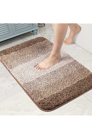 Photo 1 of  Walensee Bath Rug for Bathroom Non Slip Bathroom Mat (20 x 32, Ombre Brown) Water Absorbent Soft Microfiber Shaggy Bathroom Rug Machine Washable Bath Mat for Bathroom Thick Plush Shower Mat