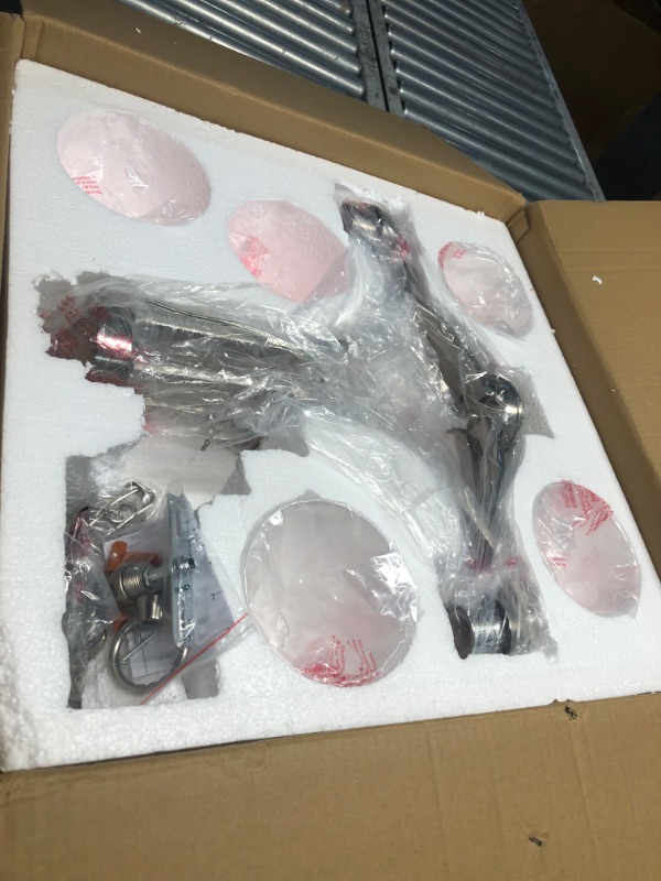 Photo 1 of ***USED - TWO OF THE GLASS SHADES ARE MISSING - UNABLE TO TEST - OTHER PARTS LIKELY MISSING AS WELL***
Glass Chandelier Light Fixture Vintage Mid Century Modern 5-Lights Candle Style Chandelier with Glass, Modern Rustic Chrome Chandelier for Dining Room, 