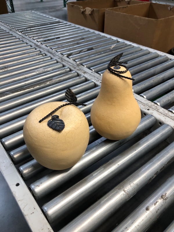 Photo 2 of (READ FULL POST) Signature Design by Ashley Bidelia 2 Piece Metal Apple Fruit Sculpture Set, Beige Apple & Pear