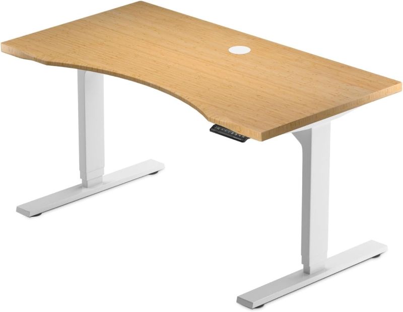 Photo 1 of ***missing parts**Progressive Desk Electric standing desk, Compact stand up office home desk | White Frame and Light Bamboo Ergo-Cut Tabletop| Solo Ryzer 48" x 30"