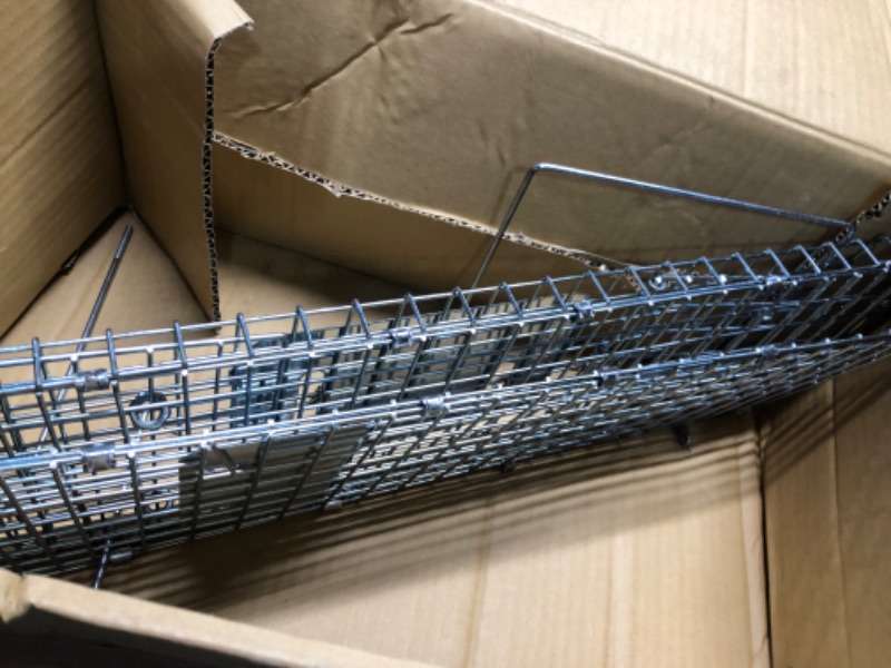 Photo 2 of *USED READ NOTES*Live Animal Trap Cage, Foldable Heavy Duty Humane Rat Trap for Indoor and Outdoor, Large Metal Mouse Trap for Squirrel Gopher Chipmunk Mice Raccoon, Easy to Catch and Release 23"x7"x8" Large 23"x7"x8"