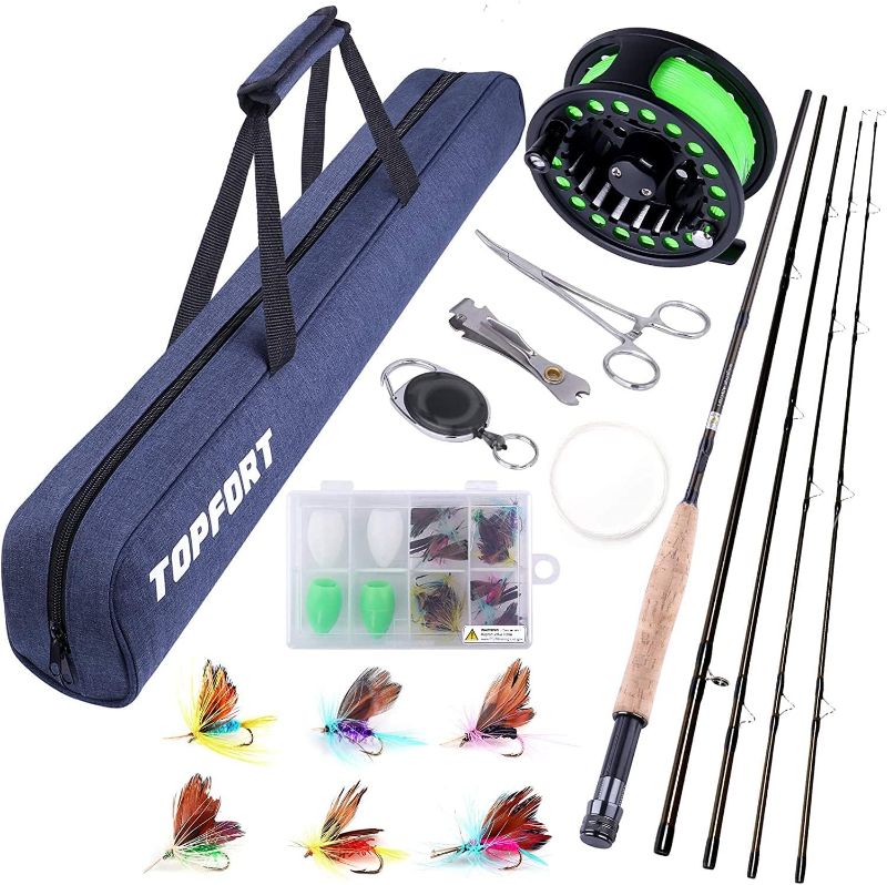 Photo 1 of (READ FULL POST) TOPFORT Fly Fishing Rod and Reel Combo Starter Kit, 4 Piece Lightweight Ultra-Portable Graphite Fly Rod Complete Starter Package with Carrier Bag