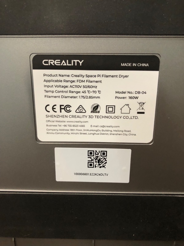 Photo 1 of Creality Official Space PI Filament Dryer Plus, 2 Spools 3D Printer Filament Dryer Box with Built-in Fan Filament Storage 3D Filament Dehydrator One-Key Setting for 1.75/2.85mm PLA PETG ABS TPU Nylon 2 Spools Space