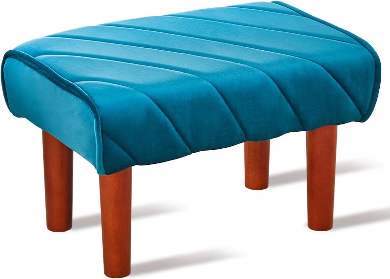 Photo 1 of Cpintltr Small Footstool Ottoman Velvet Soft Footrest Ottoman with Wood Legs Sofa Footrest Extra Seating for Living Room Entryway Bedroom 2-Teal
