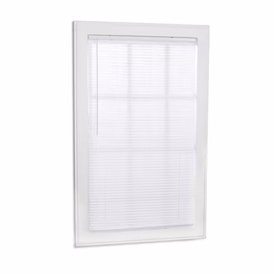 Photo 1 of **missing hardware** Project Source Light Filtering 1-in Slat Width 59-in x 64-in Cordless White Vinyl Light Filtering Mini-blinds
