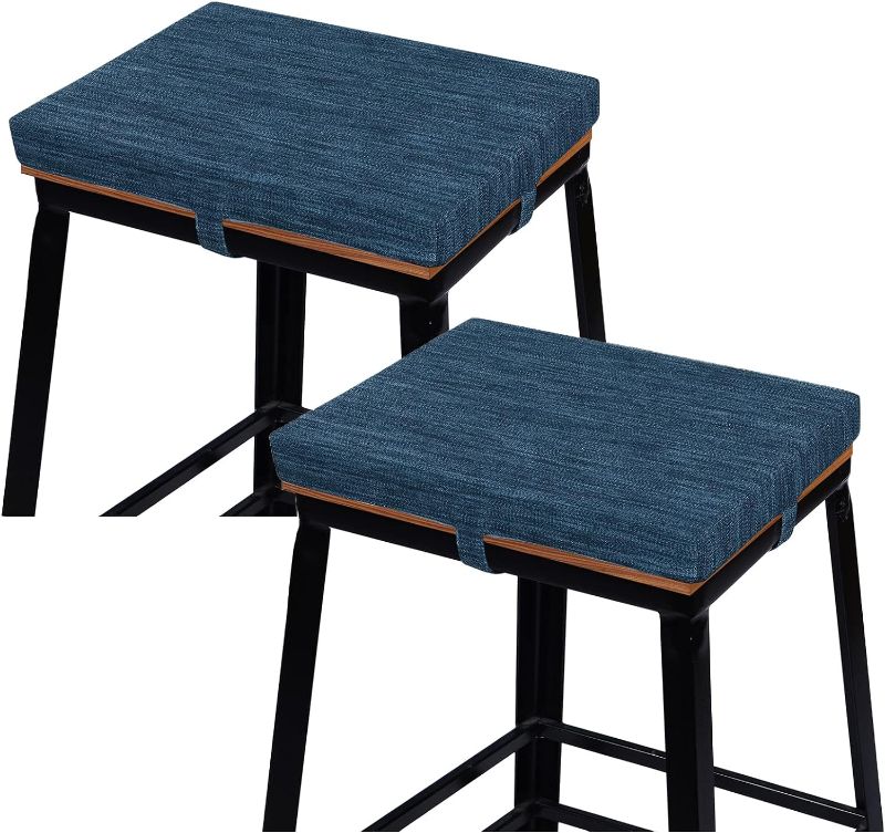 Photo 1 of baibu Set of 2 Rectangle Bar Stool Cushions, Non-Slip Dining Bar Stool Cushion Pads Kitchen Bench Stool Cushions with Machine Washable Cover - 2 Cushions Only(Dark Blue, 15.7×11.8×1.5in)