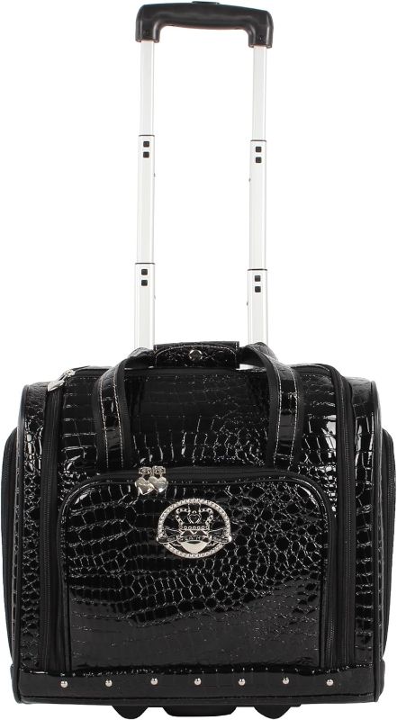 Photo 1 of Kathy Van Zeeland Croco PVC Designer Underseat Luggage - 15 Inch Carry On Suitcase for Women- Lightweight Under Seat Bag with 2-Rolling Spinner Wheels (Black)