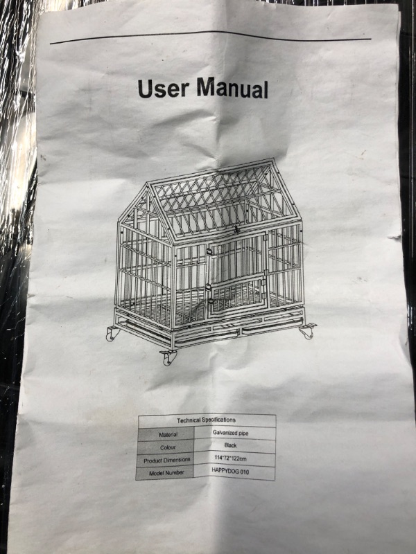 Photo 4 of SMONTER 48" Heavy Duty Dog Crate Strong Metal Cage House Shape Pet Kennel Crate Playpen with 4 Locking Wheels