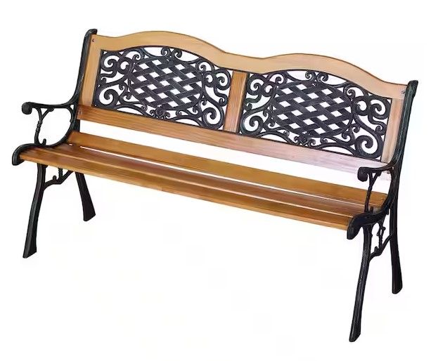 Photo 1 of 50 in. Wooden Outdoor Patio Garden Bench Love Seat with Strong Hardwood Slats and Antique Style