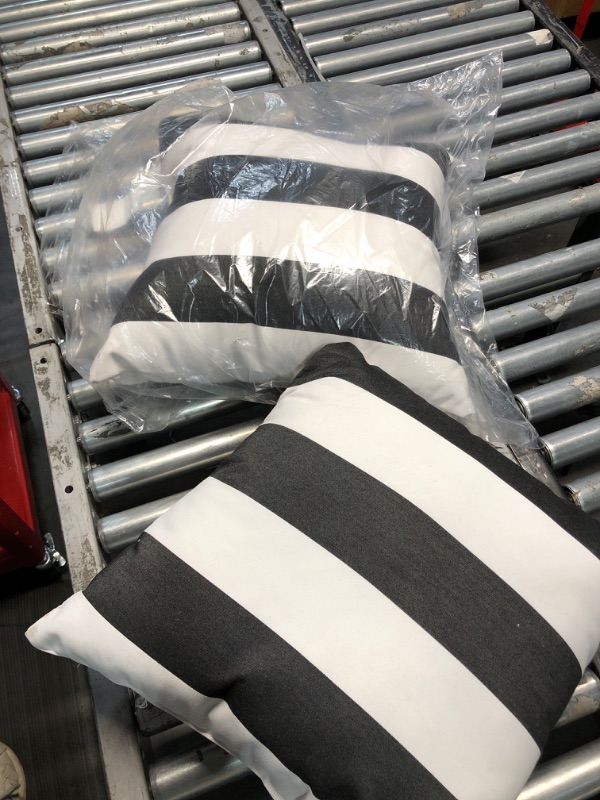 Photo 2 of  Pack of 2 Decorative Outdoor Solid Waterproof Striped Throw Pillow 22in