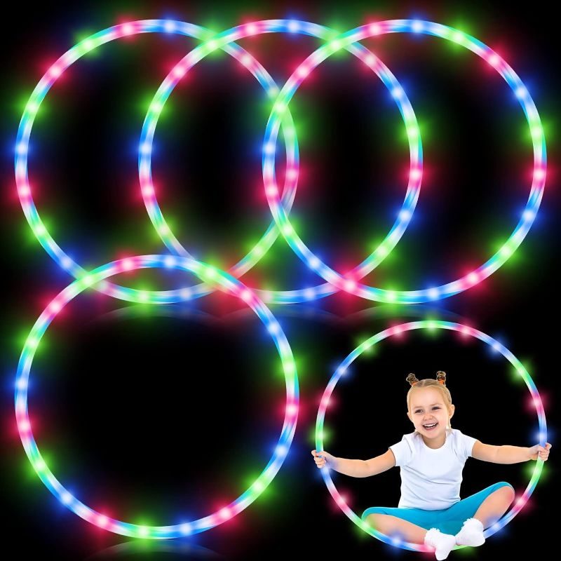 Photo 1 of 4 Pack LED Hoop Light Up Hoop for Kids Adults Children LED Glowing Lights Fitness Exercise Hoop 10 Color Changing Exercise Glowing Hoop - 23"
