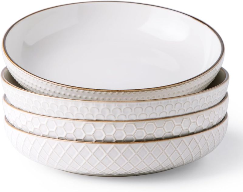 Photo 1 of 9.5'' Large Pasta Bowls, 42 Ounce Stoneware Salad Bowls for Kitchen, Ceramic Serving Bowls With Textured Pattern - Set of 4-Off White
