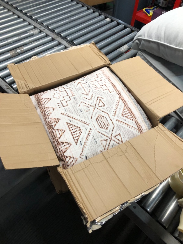 Photo 1 of BESTSWEETIE Rug, 8x10, Faux Wool, Cream/Brown, Low Pile, Machine Made, Non-Slip, Washable, Geometric, Area Rug

