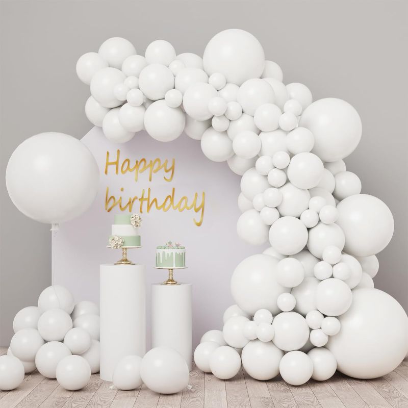 Photo 1 of **2 PACK**129pcs White Latex Balloons Garland Arch Kit Different Sizes 18 12 10 5 Inch Party Balloon Kit with Ribbon and Glue Decorations Wedding Birthday Anniversary Holiday Graduation Baby Shower Party