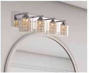 Photo 1 of **DAMAGE** allen + roth Quinn 25.98-in 4-Light Chrome LED Modern/Contemporary Vanity Light Bar *1 Glass cover broken
