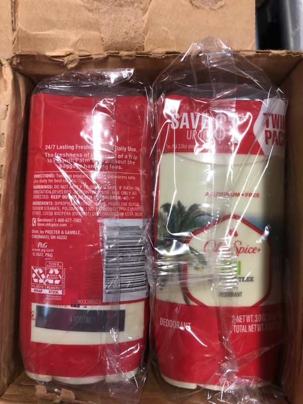 Photo 2 of **NONREFUNDABLE** Case Of 6 Twin Packs (12 Sticks Total) 3.0oz Old Spice Antiperspirant and Deodorant for Men, Fresher Collection, Fiji with Palm Tree 
